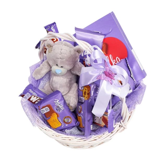 Подарочная корзина Milka с плюшевым мишкой