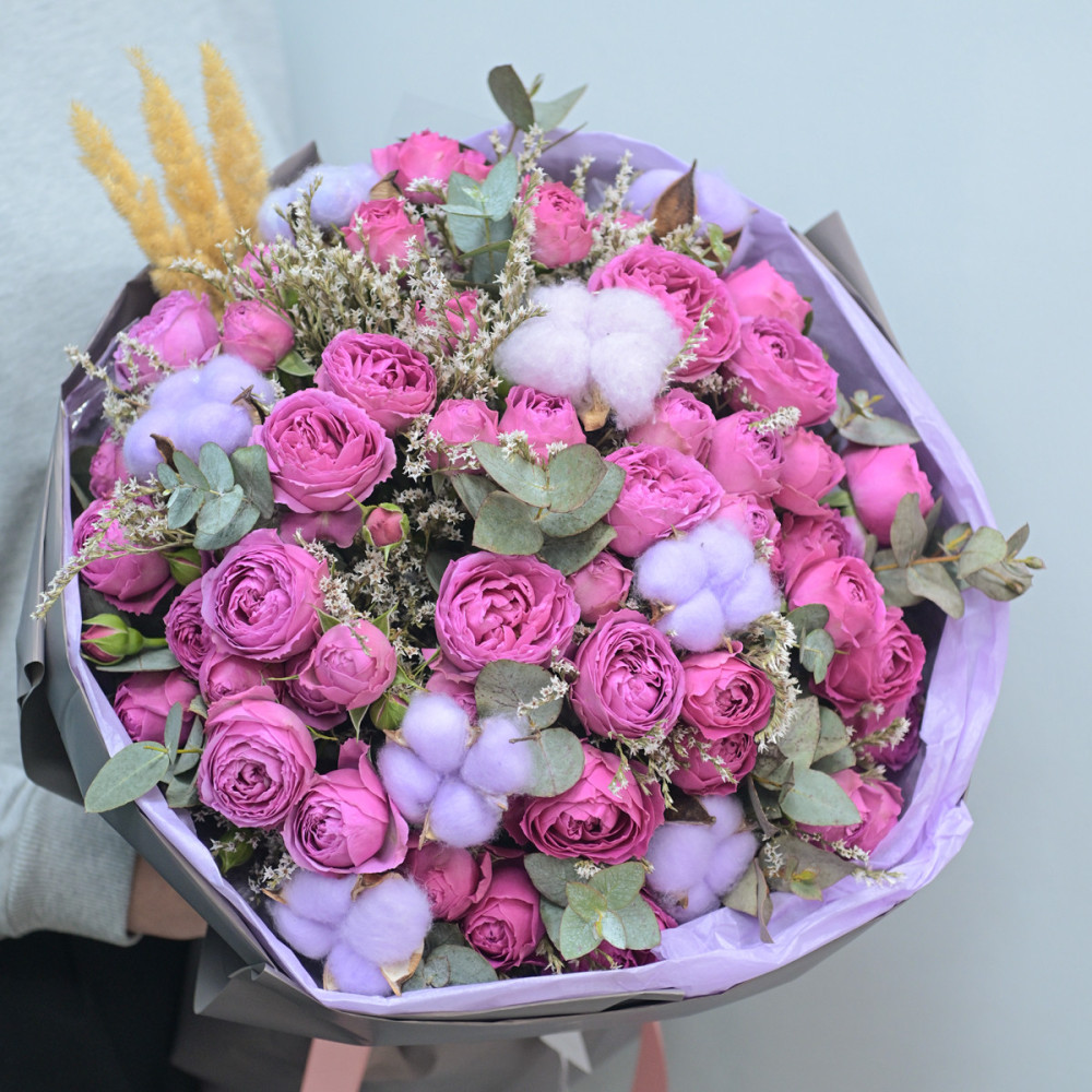 Bouquet ‹BIG MISTY DREAM› with peony roses and cotton