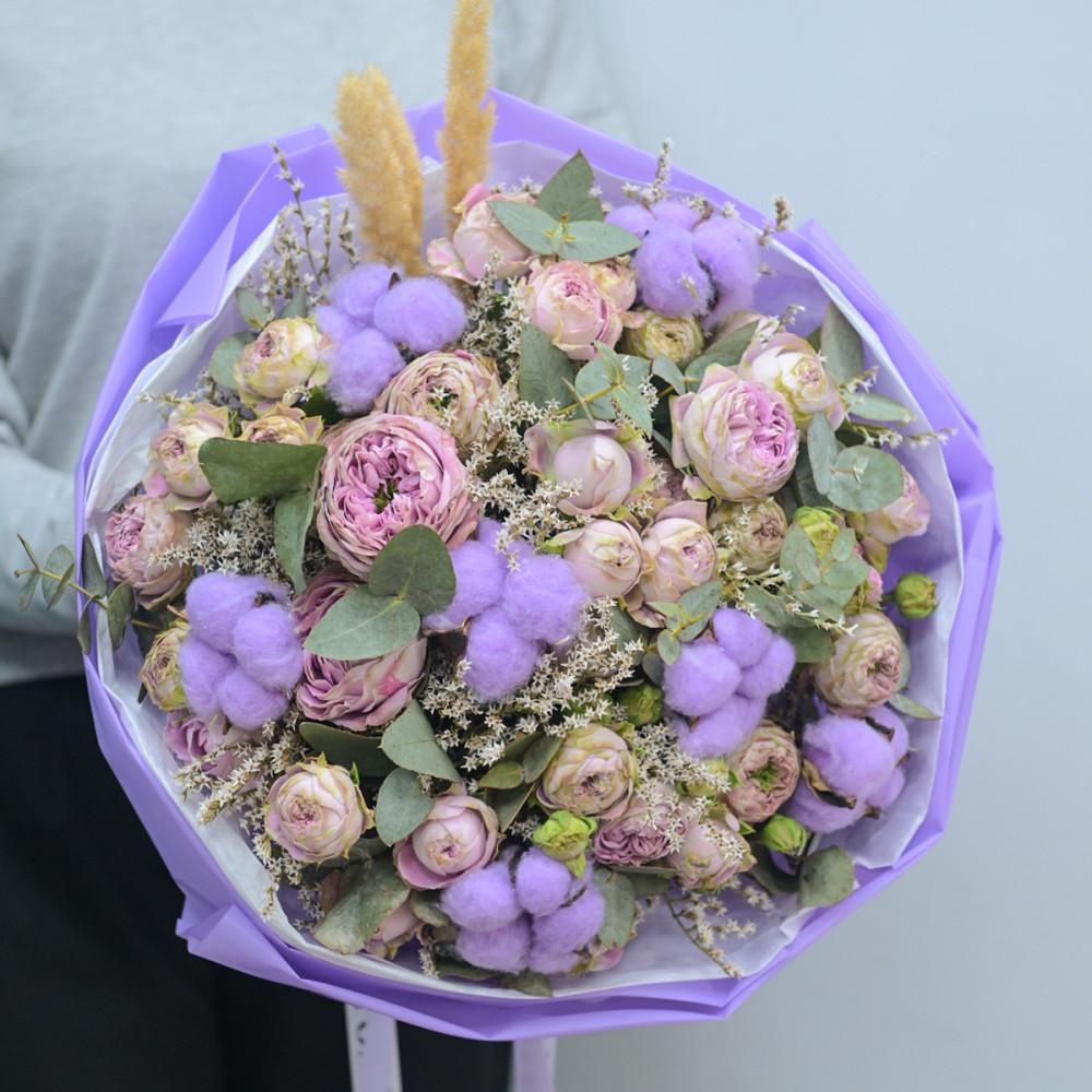 Bouquet ‹BLOSSOM BUBBLES› with peony roses and cotton