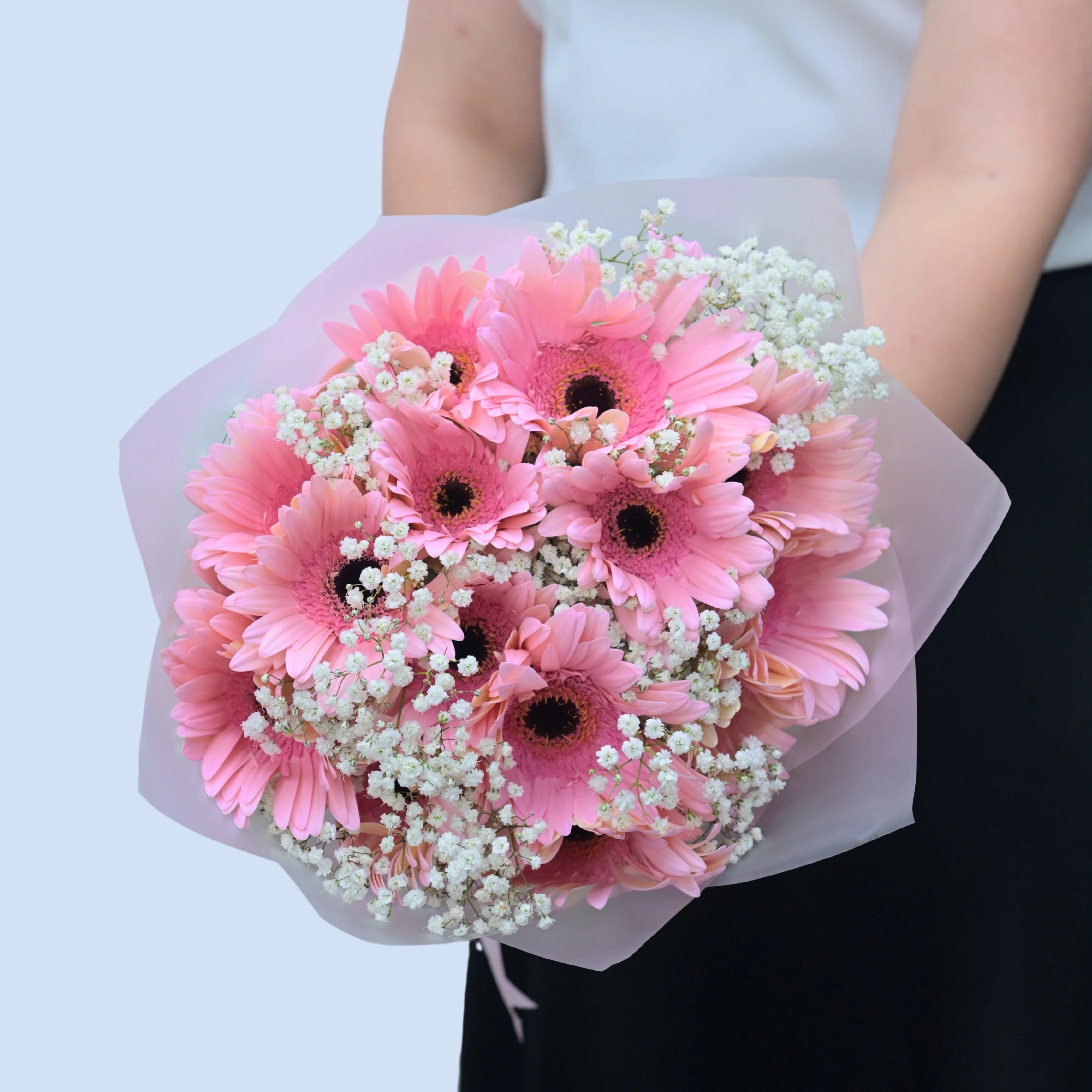 Bouquet with light pink gerberas