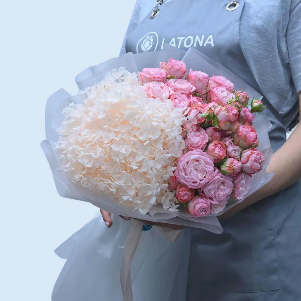 Bouquet with Madam peony roses