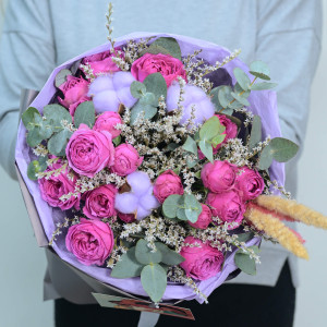 Bouquet ‹MISTY DREAM› with peony roses and cotton