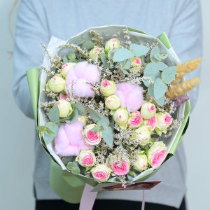 Bouquet ‹WHITE-PINK DREAM› with peony roses and cotton