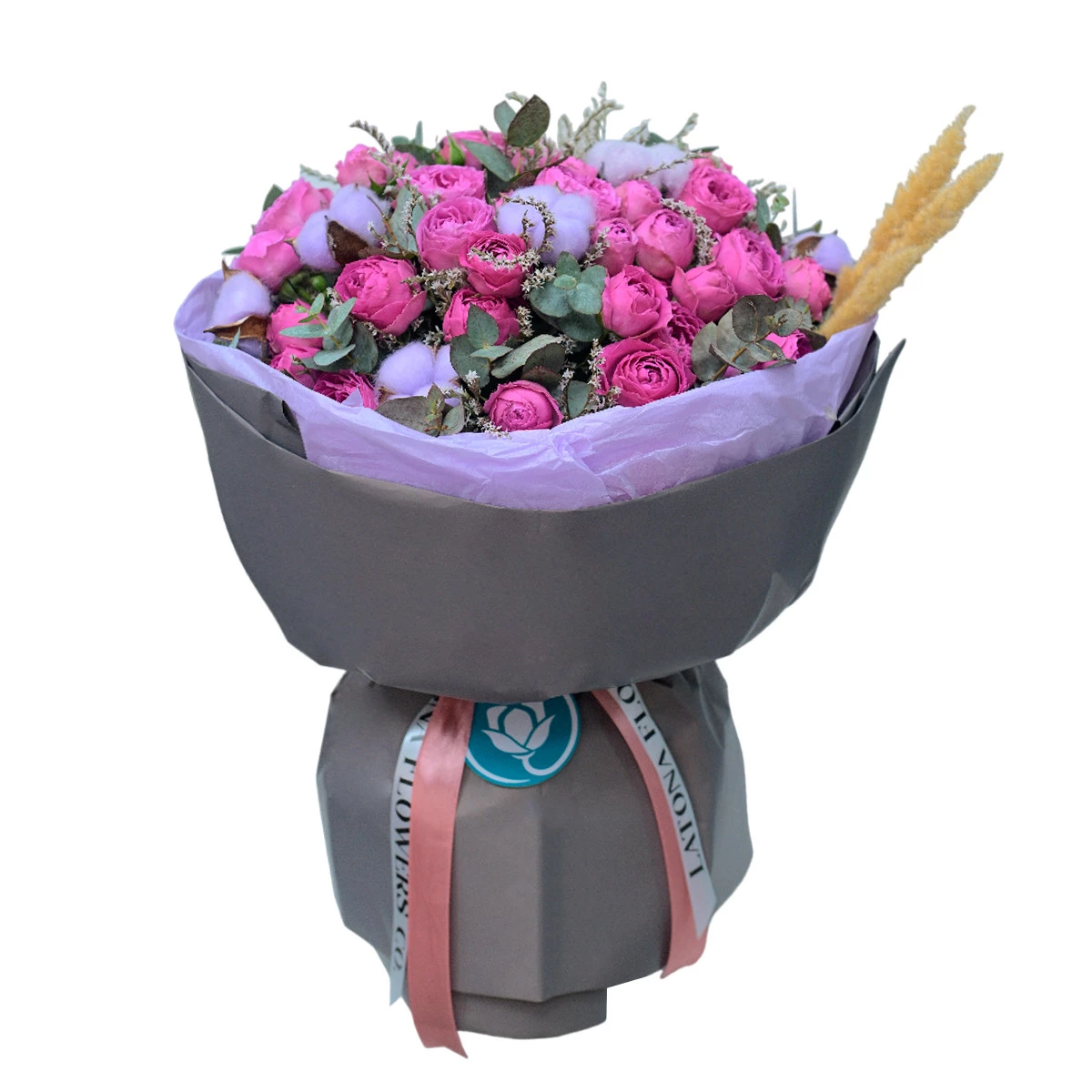 Bouquet ‹BIG MISTY DREAM› with peony roses and cotton