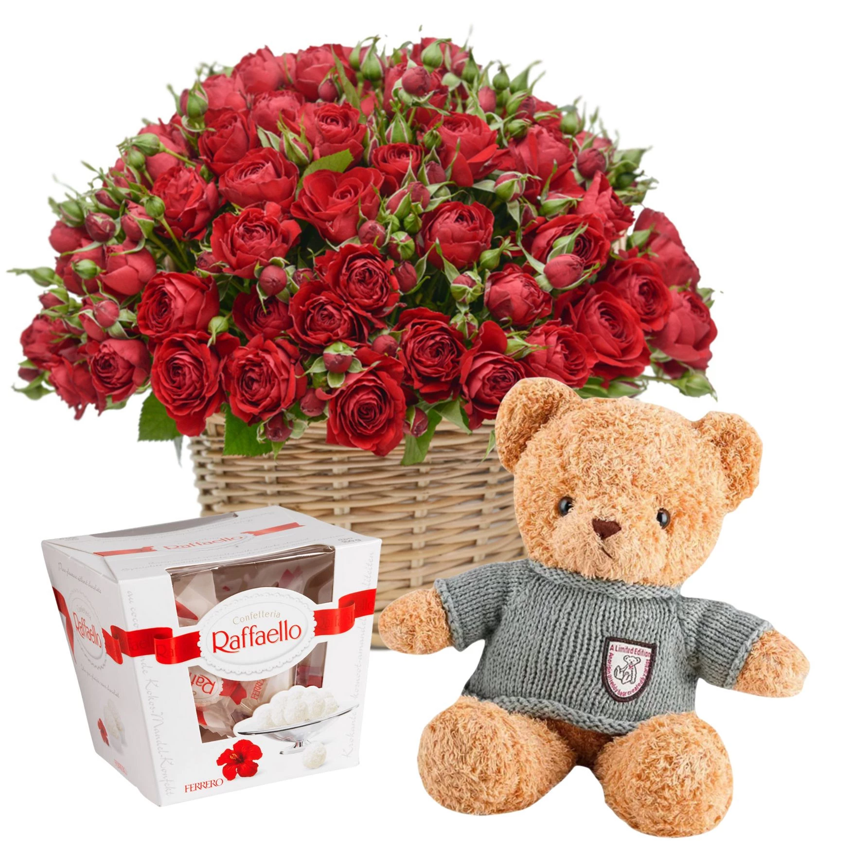 Gift Set RED COMBO with flower basket and bear